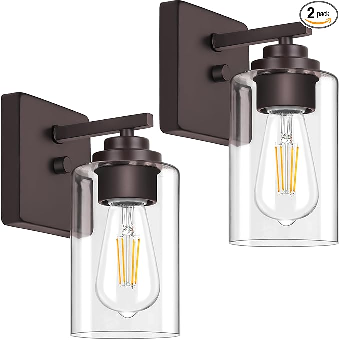 VerRon Set of 2 Wall Sconces for Bathroom, Modern Vanity Light Fixtures, Oil Rubbed Bronze Mount Lighting Lanterns, Farmhouse Wall Lights with Clear Glass Shade for Bedroom Living Room Mirror Hallway