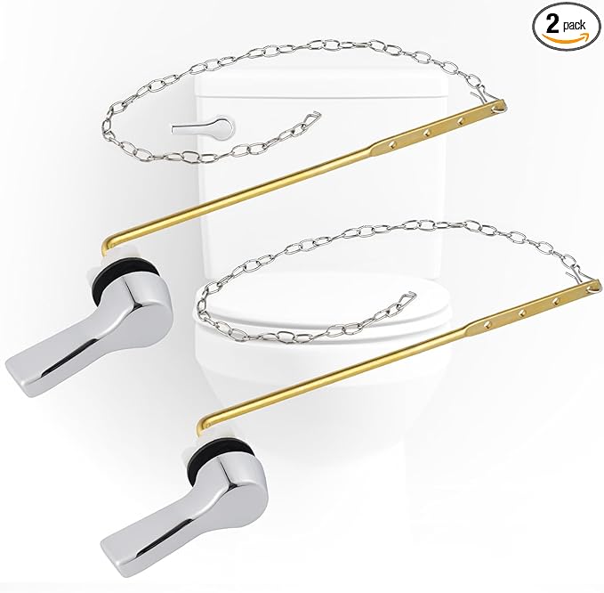 iFealClear 2 Pack Metal Toilet Tank Flush Lever Replacement, Universal Front Mount Toilet Tank Trip Lever with Stainless Steel Chains, Easy Install, Solid Brass, Chrome
