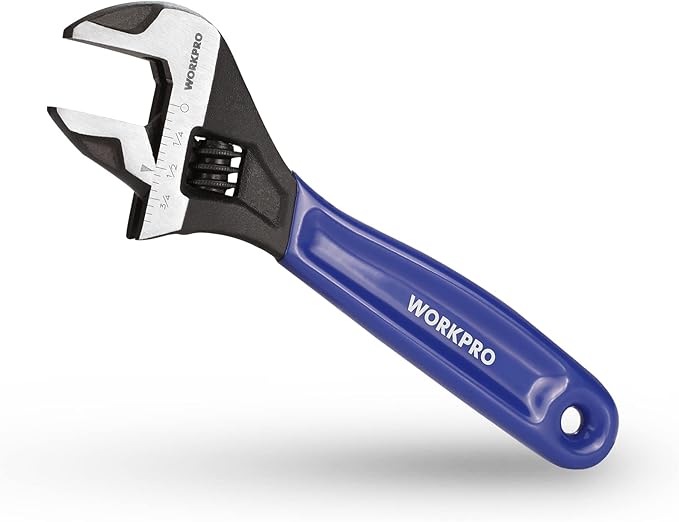 WORKPRO 6-Inch Adjustable Wrench, Wide Jaw Cr-V Steel Black Oxide Finish, for Medium-Size Bolts (M6–M16), Metric & SAE Scales, for Home, Garage, DIY & Workshop Use