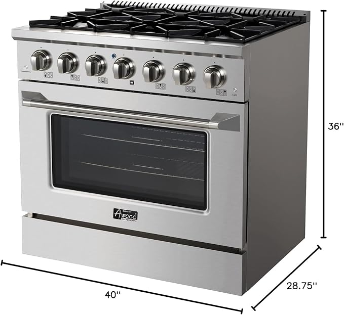 Awoco Professional 36” Freestanding 6 Burners Natural Gas Range with 4.5 cu ft. Convection Oven and 2 Racks (36 Inch)