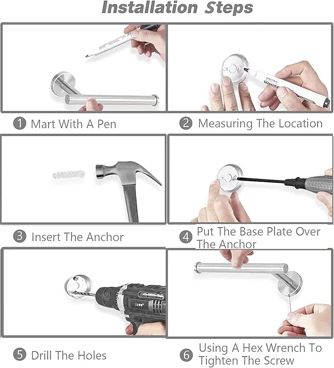 Cilee 10 Piece Brushed Nickel Bathroom Accessories Set, 24inch Brushed Nickel Towel Bar Ring+Toilet Paper Holder+ Robe Towel Hook SUS304 Stainless Steel Bathroon Hardware Set