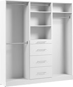 Bestar 75W x 16D Modular Closet Organizer System, Reach-in Closet with Rods, Shelves, and Drawers, Slab Style, Florence Collection, White
