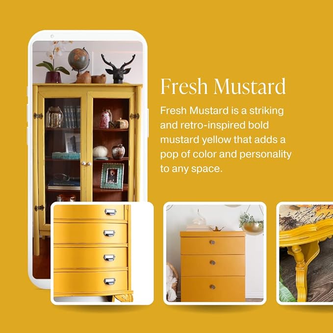 Country Chic All-in-One Chalk Paint for Furniture, Cabinets, Home Decor, Eco-Friendly, Matte Finish, Built-In Primer & Top Coat for Wood, Metal - Fresh Mustard (Mustard Yellow) - 4 oz (118 ml)