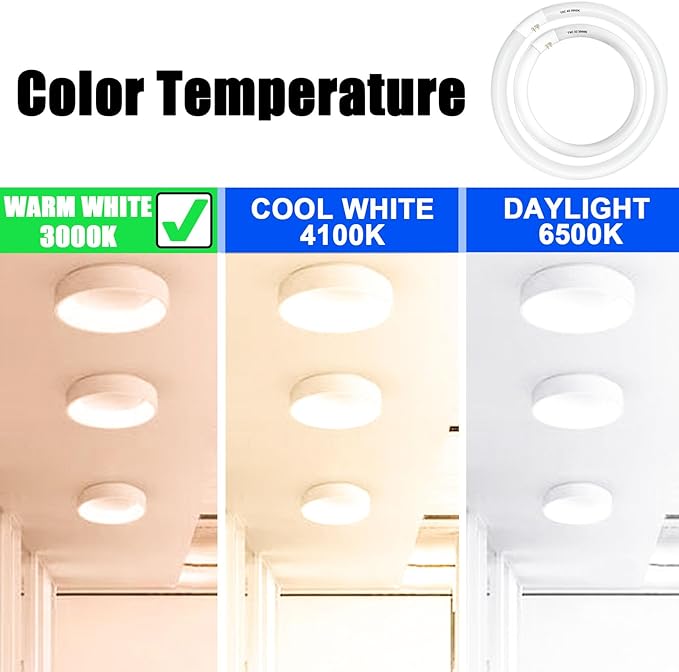 FC16T9/WW 40 Watt and FC12T9/WW 32W Set, 2700K Soft White, 16'' T9 40W Circline Light Bulbs, 12 inch 32 Watt Circular Fluorescent Tube, Round Fluorescent Bulb CRI 82, 5700 Lumen G10q