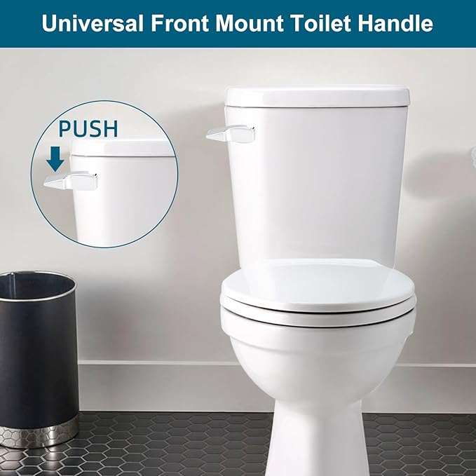 Universal Front Mount Metal Toilet Handle Replacement Kit Compatible with American Standard/Mansfield/Gerber/TOTO/Kohler Toilet, Toilet Tank Flusher Lever with Flapper Chain, Chrome