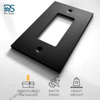 RIO SALTO Modern Metal Matte Black Wall Outlet Cover Light Switch Cover Rocker Decora Electrical Switch Covers Decorator Plug Wall Plate Electric Outlet Covers Black Receptacle - Midsize 1 Gang 5-Pack