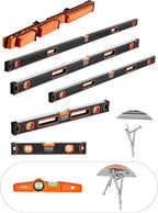 VEVOR 6-Piece Torpedo Level, 78/48/32/24/16/10 Inch Box Levels Set, Bubble Vials Ruler for 45/90/180 Degree, Shock-Proof Aluminum Alloy Magnetic Leveler Tool, SAE/Metric Scale(Only 10-inch has magnet)