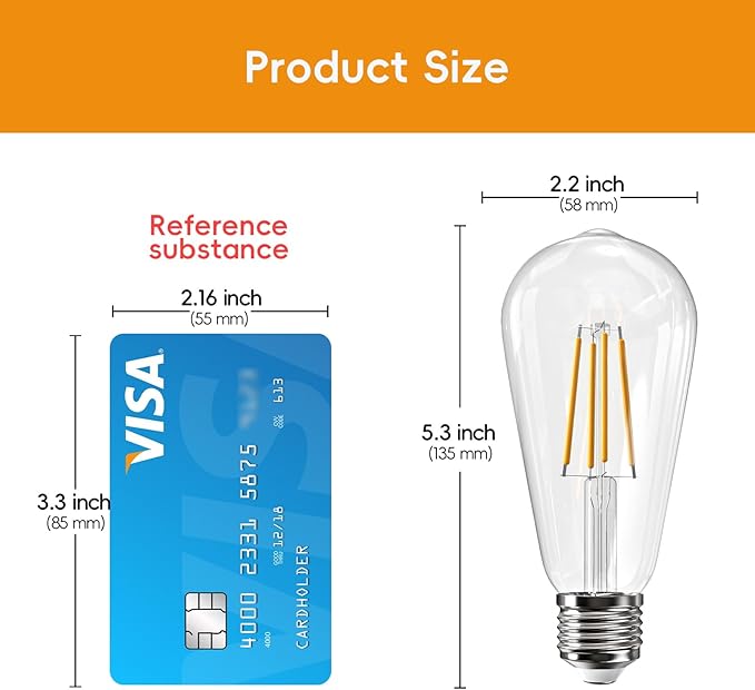 Jensense Vintage LED Edison Bulbs 8Watt Dimmable Light Bulbs 2700K Warm White, E26 LED Bulb 60watt Equivalent, Vintage Bulbs 800lm CRI 90 Clear Glass 6 Packs