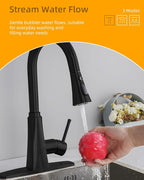 Hibbent Kitchen Sink Faucet Head Replacement, NSF/ANSI/CAN 61 & CUPC Certified, 3-Function Pull Down Sprayer Nozzle with 15 Adapters, Compatible with Delta, Kohler, Moen Faucet, Matte Black