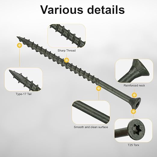 Wood Screws #10 x 3-1/2’’, T25 Star Torx Drive Flat Head Deck Screws, Green, 58Pcs (1lb)