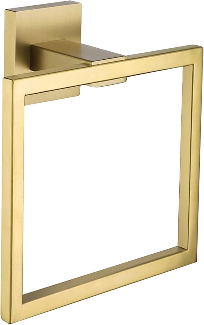 LANC Hand Towel Rings for Bathroom Wall Mount Brushed Gold Square Hand Towel Holder for Bath Kitchen Lavatory SUS304 Stainless Steel Contemporary Style Shower Towel Towel Racks Hanger, A8896BG