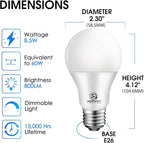 E ENERGETIC LIGHTING Dimmable LED Light Bulbs, 60W Equivalent, Cool White 4000K, 8-8.5W 800 Lumens LED Bulbs, E26 Base Standard Light Bulbs, ETL Listed, 20 Packs