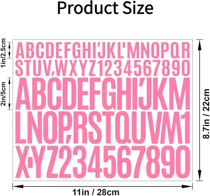 10 Sheets 780 Pcs Vinyl Letter & Number Stickers - Waterproof, Self-Adhesive Alphabet for Mailbox, Door, Windows, Cars, Boats, Address (Pink, 1in&2in)