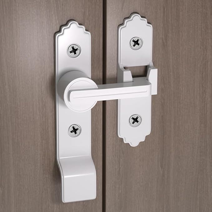 2 Packs 180 Degree White Barn Door Lock, Flip Gate Latch with Handle, Heavy Sliding Door Latches, Door Security Sliding Latch Lock for Cabinets, Bathroom, Garden, Window, Garage