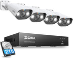 ZOSI 4K 8CH Spotlight PoE Security Camera System with 2TB HDD,4pcs 5MP Outdoor PoE IP Cameras,Smart Human Detection,2 Way Audio,Color Night Vision,8 Ports 16CH 8MP NVR for Home 24/7 Recording