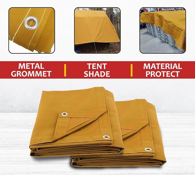 Mytee Products 20' x 30' Tan 12oz Canvas Tarp with Grommets - Water Resistant - 21 Mile Heavy Duty Canvas Tarps - Multipurpose Tarpaulin Cover for Canopy Tent, Roof, Camping, Semi Trucks & Cargo