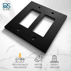 RIO SALTO Modern Metal Matte Black Double Decorator Wall Outlet Cover Light Switch Double Rocker Decora Electrical Decorator Wall Plate Electric Outlet Covers MIDSIZE Receptacle - (2 Gang, 2-Pack)