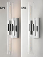 Chrome Tube Wall Sconces with Clear Glass, 24'' Modern Bathroom Vanity Light Fixtures for Bathroom Living Room Bedroom Hallway Fireplace Staircase(Bulb Included).