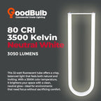 GoodBulb 32-Watt 6 Inch T8 Fluorescent U-Bend Light Bulb 3500K Soft White Light Color Medium Bi-Pin Base High Output 3050 Lumens 10000 Life Hours 80 CRI Pack of 10 Bulbs