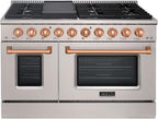 Akicon 48 Inch Freestanding Gas Range - 6.7 cu. ft. Double Rapid Convection Oven - Gas Stove with 8 Sealed Burners & a Griddle, Heavy Duty Cast Iron Grates (Copper & Stainless Steel)