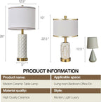 Set of 2 Table Lamp for Living Room Bedroom Farmhouse,26'' Touch Control Bedroom Ceramic Lamps 3-Way Dimmable Bedside Lamps with USB A+C Ports Linen Shade for Home(2 Bulbs Included)