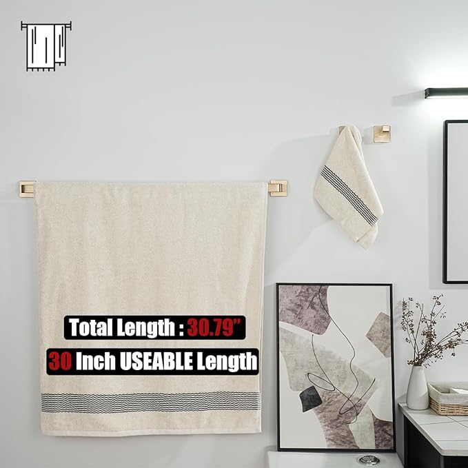 JQK Champagne Bronze Bath Towel Bar, 30 Inch 304 Stainless Steel Thicken 0.8mm Towel Rack Bathroom, Towel Holder Wall Mount, Total Length 32.36 Inch, TB250L30-CB