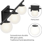 New Bathroom Vanity Light Fixtures Brushed Bronze Milk White Globe Glass Shade Modern Wall Bar Sconce Over Mirror (Black, 3 light-24inch-G9)