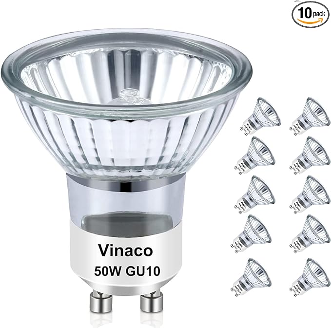 Vinaco 10 Pack Halogen GU10 120V 50W Candle Warmer Bulb Dimmable, MR16 GU10 C 120V 50W 2800K Warm White, 50 watt Halogen Light Bulb for Candle Warmer Lamp Replacement, Track Lighting