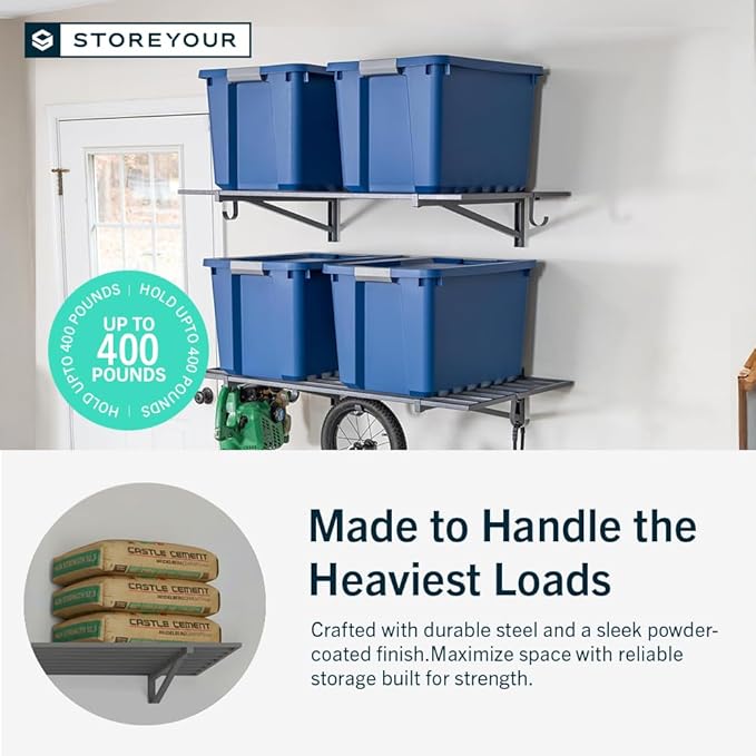 StoreYourBoard 2-Pack Heavy Duty Wall Shelves 2ft x 4ft – Wall-Mounted Garage Storage Shelving and Organization for Sheds, Closets, or Utility Rooms – Holds 200 lbs - Hammered Gray
