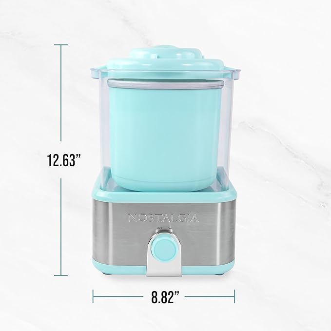 Nostalgia Electric Ice Cream Maker with 2-Qt Double Insulated Gel Canister & Stainless Steel Base - Makes Sorbet, Soft Serve, and Frozen Yogurt - Aqua