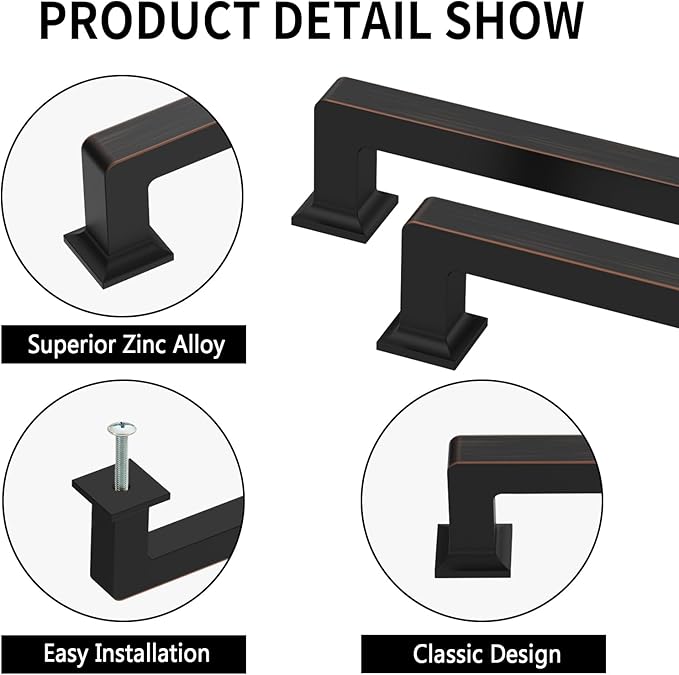 10 Pack 8.8"(224mm) Oil Rubbed Bronze Cabinet Pulls Kitchen Cabinet Handles Drawer Pulls Cupboard Hardware for Cabinets CK0078