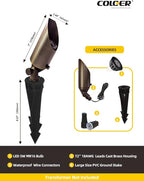 COLOER Brass Landscape Spotlights, 6 Pack Spotlight Fixture Outdoor with 5W Aluminum Housing MR16 LED Bulb 2700K 450LM,12V AC/DC Low Voltage Landscape Lighting,Uplight for Garden and Patio(103B)