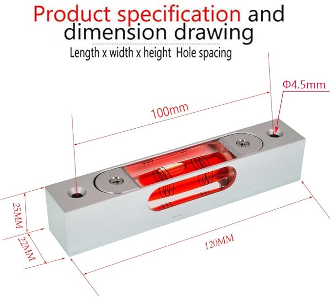 Bar type high-precision level, high-precision aluminum alloy metal adjustable level, bubble square bar type luminous magnetic multi specification ruler (120x22x25mm)