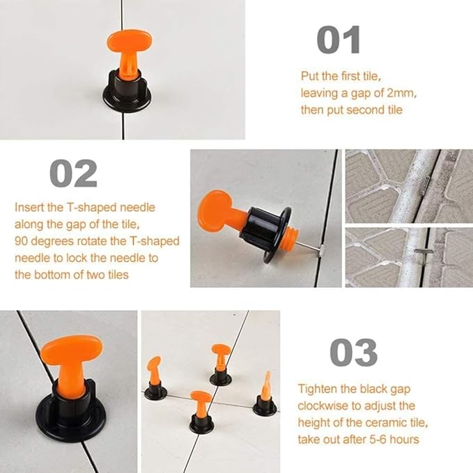 Tile Leveling System Kit 200 Pack T Type Tile Leveling Reusable Tile Installation Tool Kit for Stone Ceramic Stone Installation (200pcs Leveler Clip)