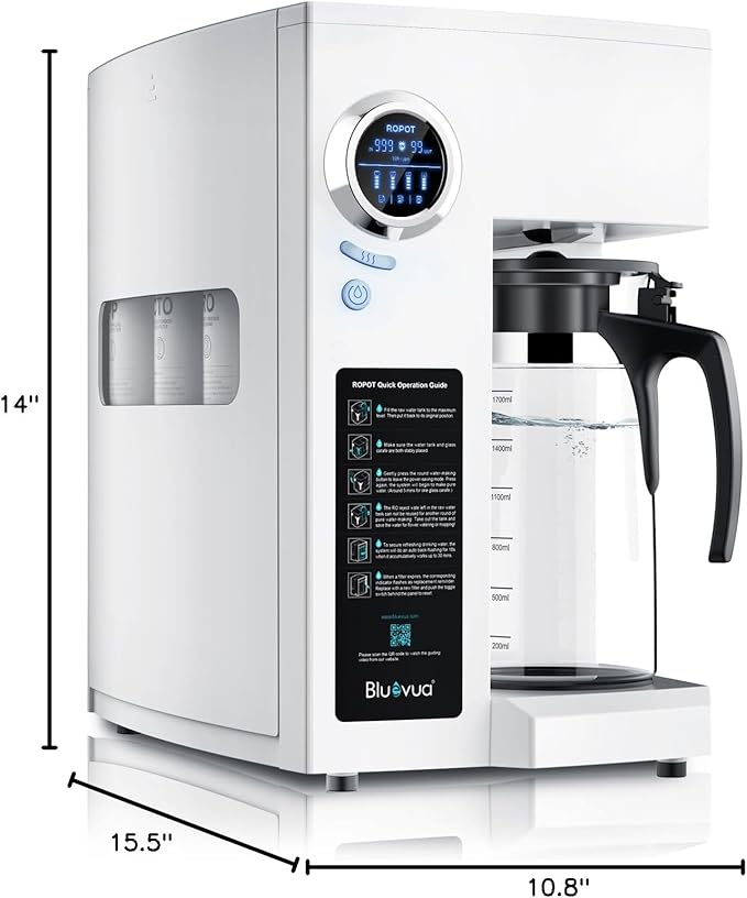 Bluevua RO100ROPOT-UV Reverse Osmosis System Countertop Water Filter - 6 Stage Purification with UV and Remineralization, Counter RO Filtration, Portable Water Purifier