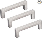 10 Pack Brushed Nickel Cabinet Pulls 3 3/4 Inch Hole Center Square Cabinet Pulls Drawer Handles Cupboard Handles Modern Stainless Steel Kitchen Cabinet Hardware