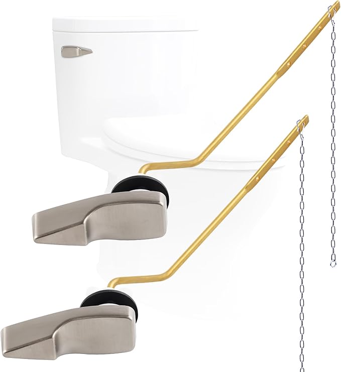 Hygie Rinse 2PACK Universal Metal Toilet Handle Replacement Kit Side Mount Compatible with American Standard/Mansfield/Gerber Toilet, Toilet Tank Flusher Lever with Flapper Chain, Brushed Nickel