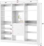 Unikito 75” Closet System with Drawers, 6.2FT Wood Closet Organizer with Hanging Rods and Mirror, Reversible Large Walk in Closets Wardrobe Garment Rack with Shoe Shelves, Max Load 2000 LBS, White