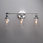 Phansthy 3-Light Wall Sconces Antique Brass Vanity Light, Industrial Wall Lamps with On Off Switch and Clear Glass Lampshade, Vintage Wall Lighting for Bathroom Living Room (Chrome, Bell Shade)