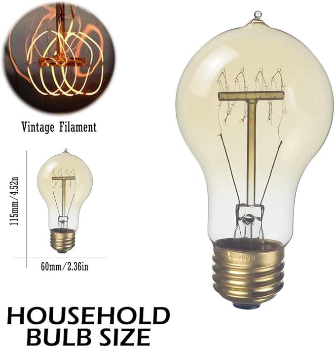 Jslinter 6-Pack Edison Light Bulb 60 Watt, Dimmable A19 Antique Vintage Old Fashioned E26 Incandescent Light Bulbs, Amber Warm White