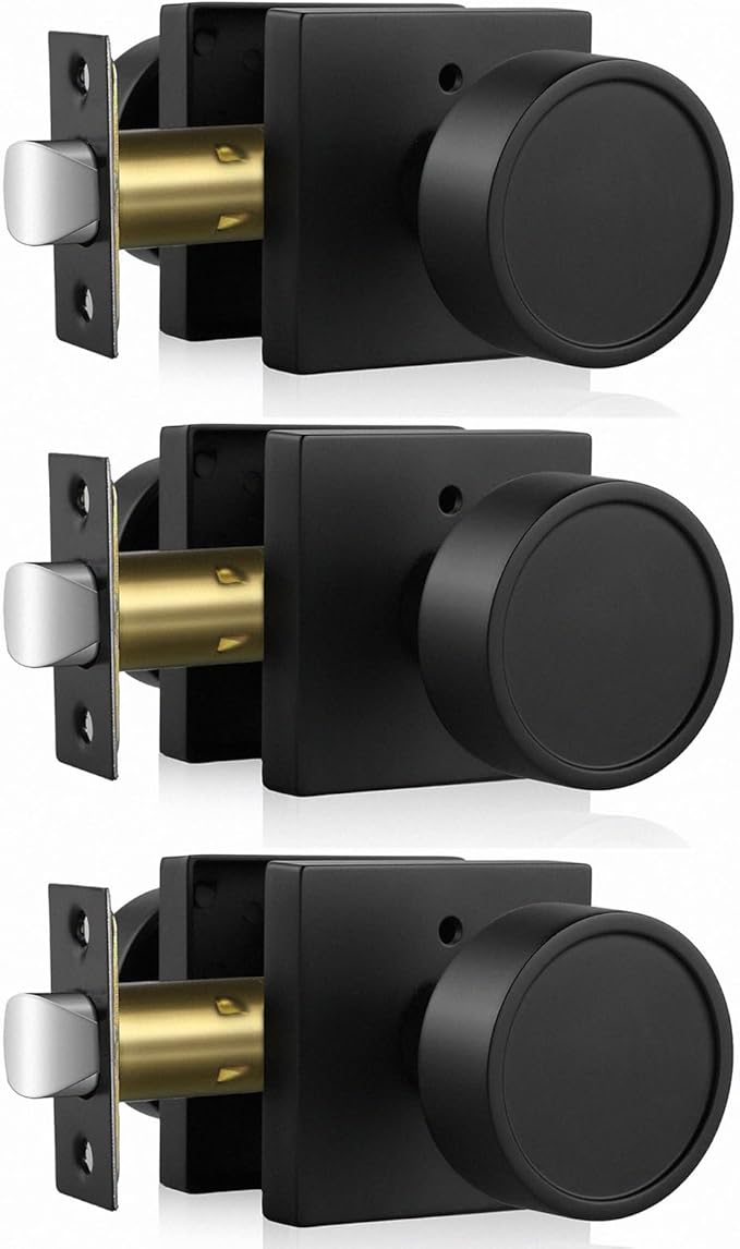 Haidms Black Interior Door Knobs, Zinc-Alloy Heavy Duty Round Matte Black Privacy Door Knobs Interior for Bedroom Modern Bathroom Door Lock Bulk(3 Pack)
