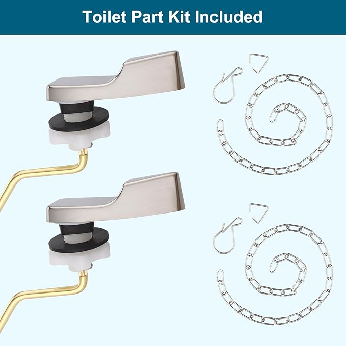 Hygie Rinse 2PACK Universal Metal Toilet Handle Replacement Kit Side Mount Compatible with American Standard/Mansfield/Gerber Toilet, Toilet Tank Flusher Lever with Flapper Chain, Brushed Nickel