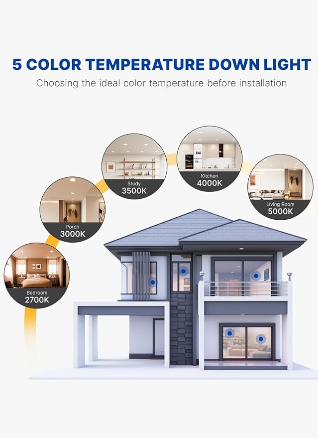 12 Pack 6 Inch LED Recessed Ceiling Light| 5CCT Dimmable 2700K-5000K| RA90 1050LM 12W 120V| Ultra-Thin High Brightness Canless Wafer Downlight with Junction Box| IC ETL FCC Certification