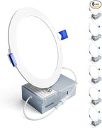 Ensenior 6 Pack 6 Inch LED Recessed Light, Dimmable, 5000K Daylight, 1050LM High Brightness, 12W 120V, Damp Rated, Ultra-Thin Canless Wafer Ceiling Light - ETL & FCC & IC