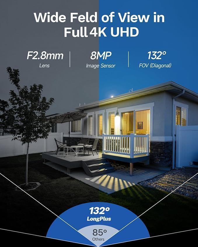 LongPlus 8MP 4K UHD Poe Wired Security Camera Outdoor for Security Cameras System, Cameras for Outdoor Home Security Spot Lights Color Night Vision, Red-Blue Alarm Lights & Sound LP8MEF8