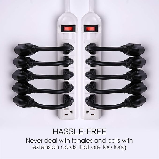 [ETL Listed] Miady Short Power Extension Cord Outlet Saver, 16AWG/13A, 3 Prong (10 Pack, Black, 8 Inch)