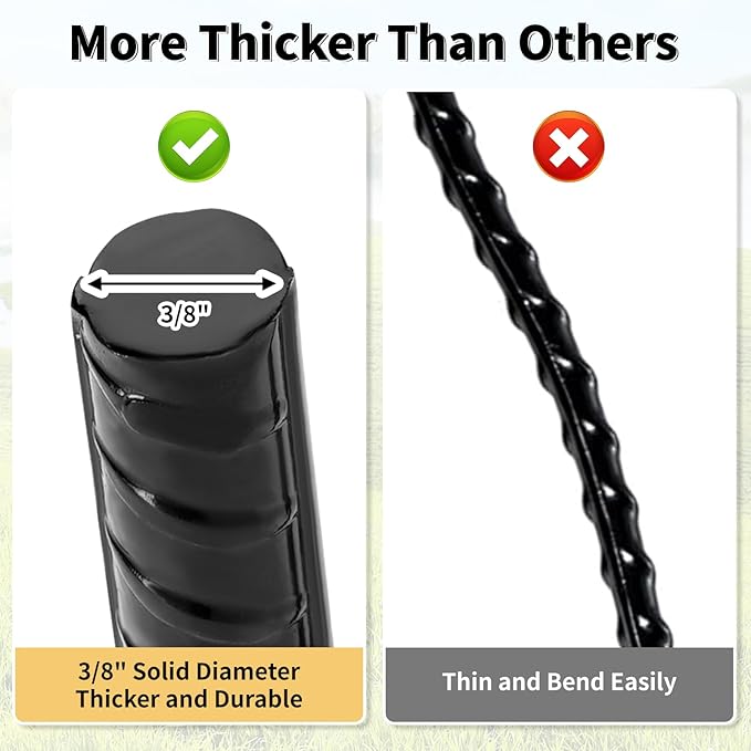 16 Inches 24-Pack J Hook Rebar Stakes Heavy Duty Tent Stakes with Chisel Point End, Steel Ground Anchors Metal Garden Stakes Chain Link Fence Stakes Black Coated