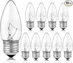 40W Incandescent Torpedo Tip Chandelier, Incandescent Clear Dimmable Light Bulbs and Medium E26 Candelabra Base,Transparent Candle Light Bulbs for Chandeliers, Ceiling Fan Lights (10Pack)