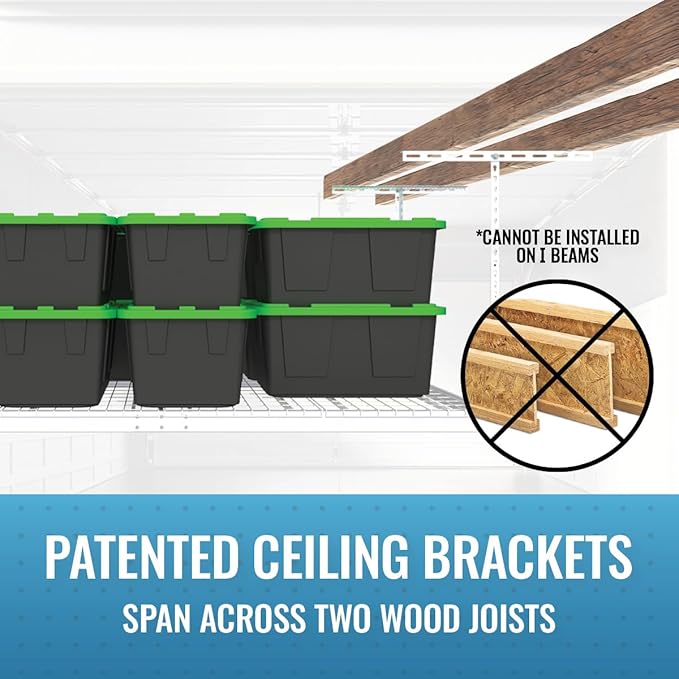 2-Pack 4 x 8 MonsterRax Overhead Garage Storage Rack, Ceiling Racks for Garage, Organization Shelving, Adjustable Hanging Shelf, White, 24"-45" Height Adjustment,