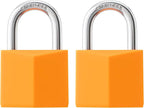 2-Pack Keyed Alike Locks, Orange Covered Brass Keyed Padlock with Stainless Steel Shackle, 1-9/16 Inch Lock Body, Rustproof Locks for Luggage Gate Fence Hasp Cabinet Toolbox Gym School Locker